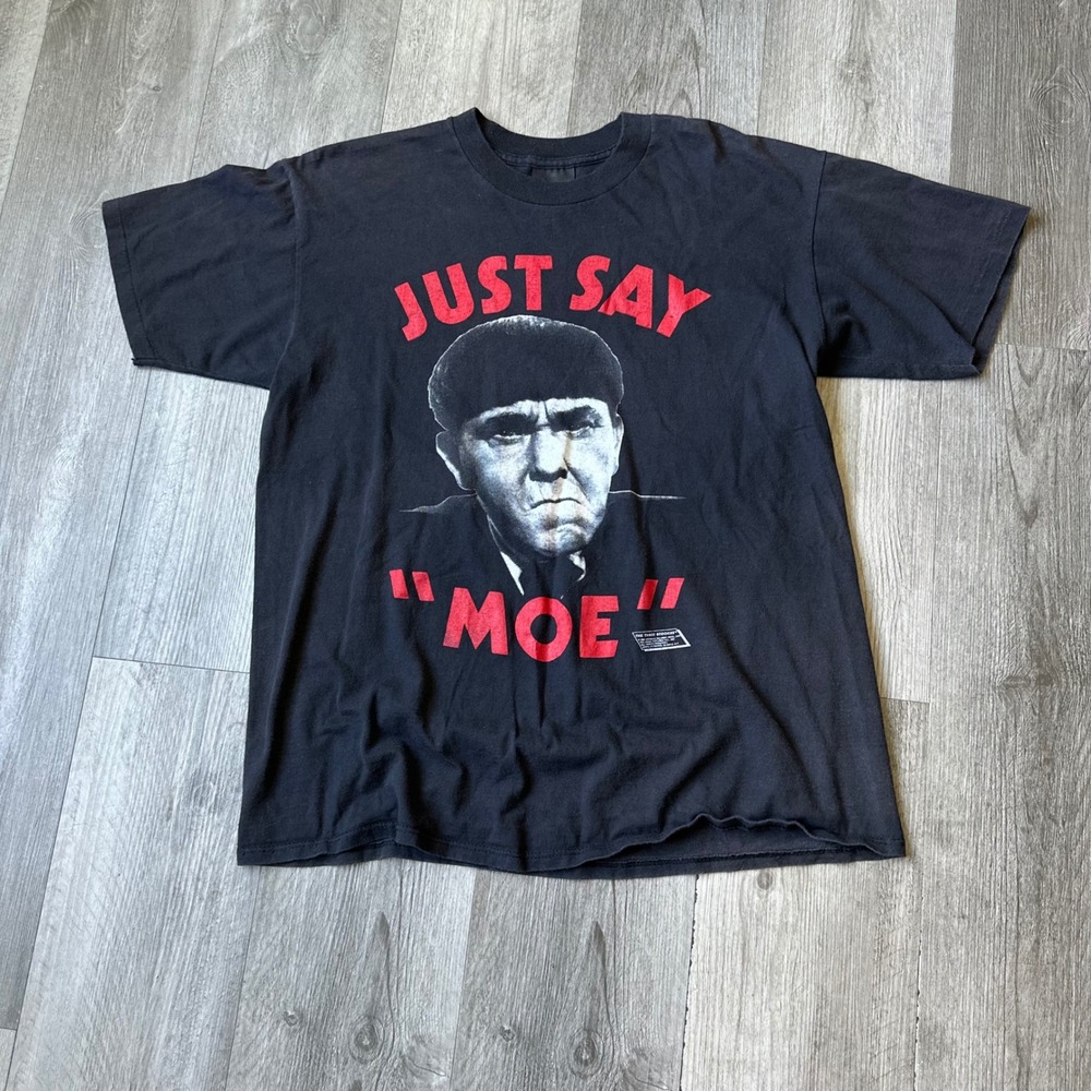 Vintage 1989 Just Say "Moe" Three Stooges Moe Howard Graphic T-Shirt XL